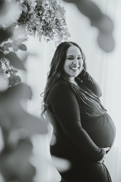 black dress maternity photos