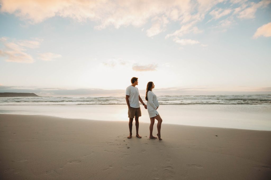 Maternity shoot at Noordhoek Beach Cape Town during golden hour