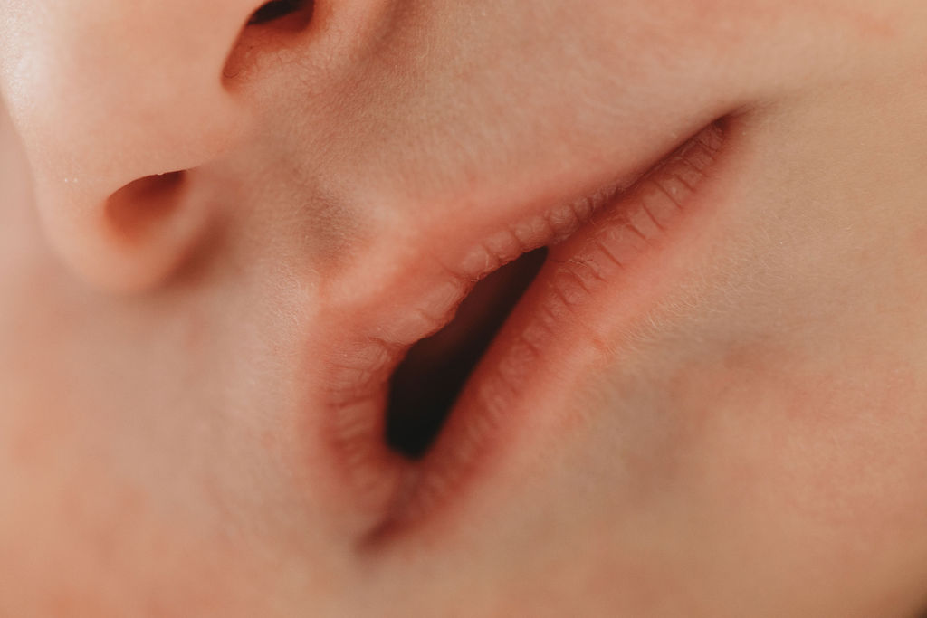 newborn baby lips macro photo
